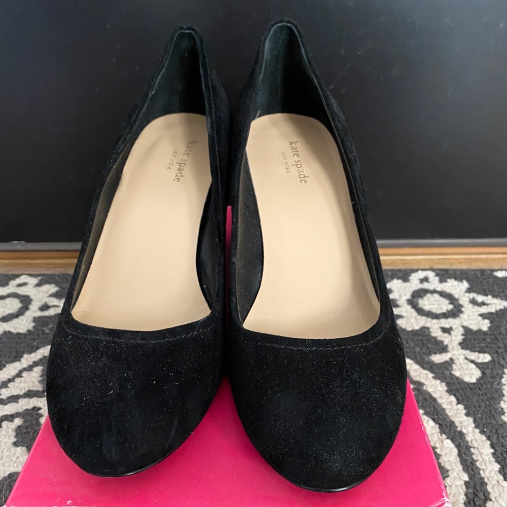 Kate Spade black suede wedges size 10